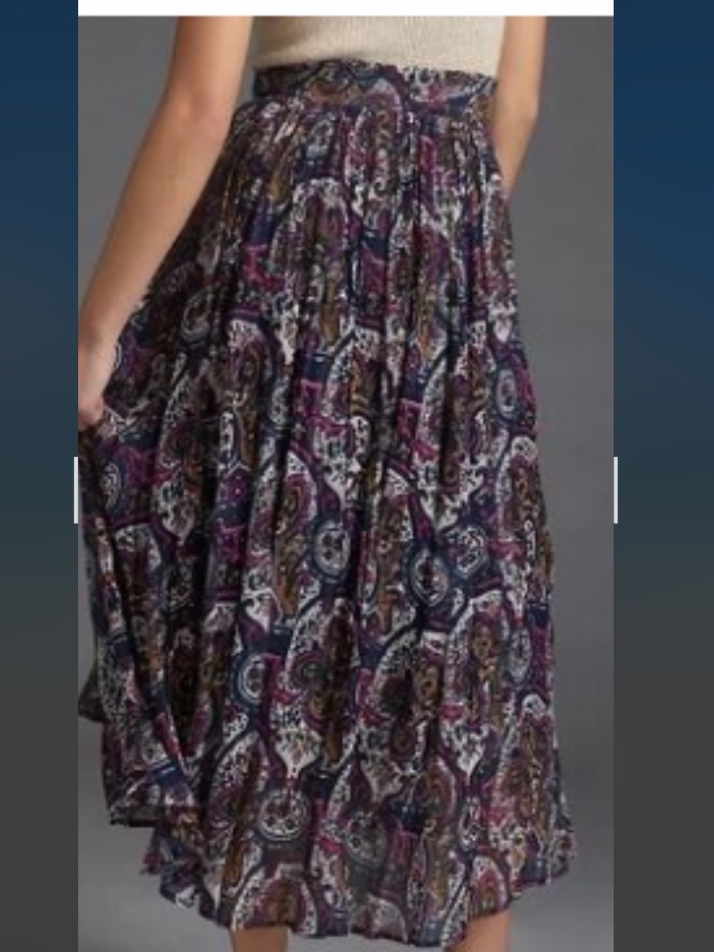 Anthropologie Maxi Skirt Paisley Elastic Scrunched Waist Size M